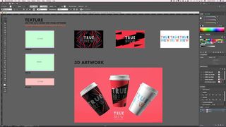 Screenshot of the Cineware for Illustrator tool in action to wrap coffee cup label designs around 3D cups