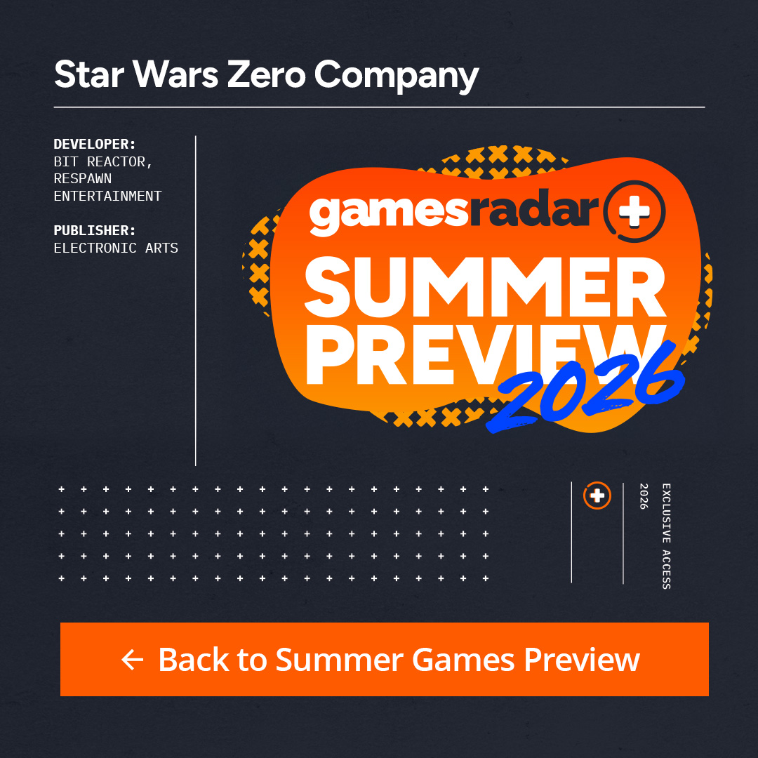 The GamesRadar+ Summer Preview 2026 info box for Star Wars Zero Company, listing the developer and publisher as Bit Reactor, Respawn Entertainment and EA respectively