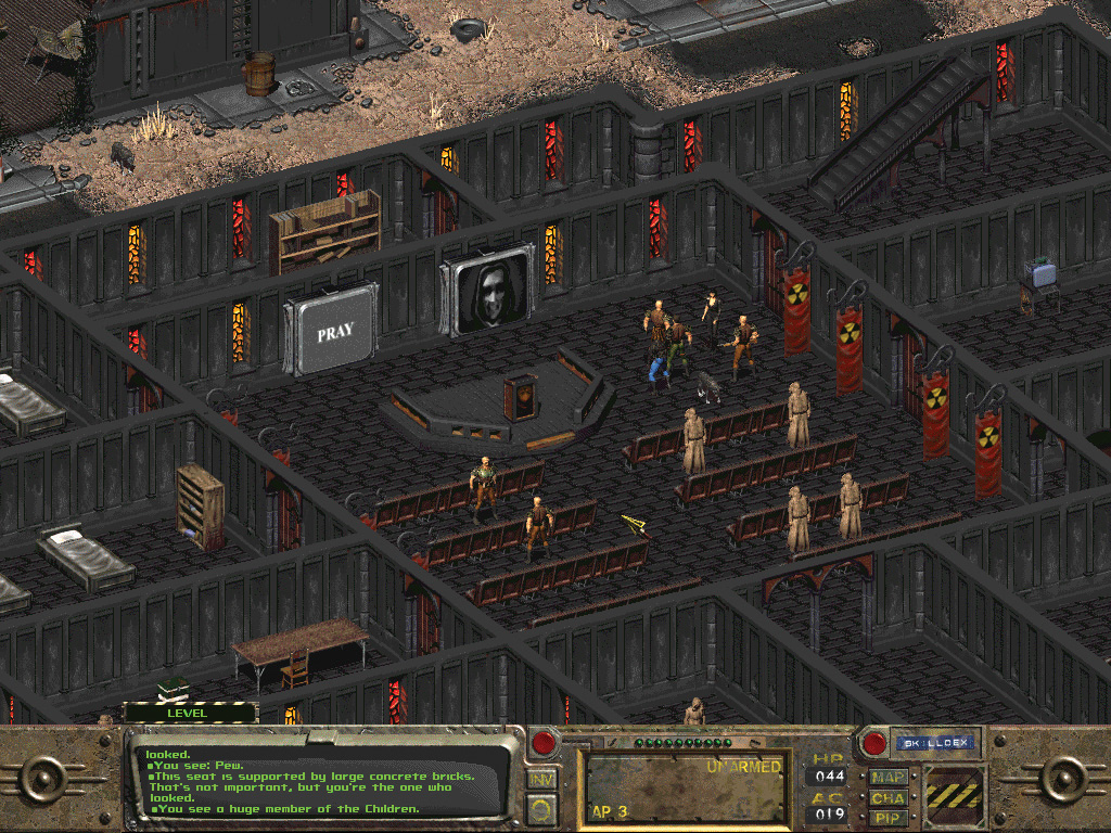 Fallout 1 screenshot showing the Cathedral in LA.