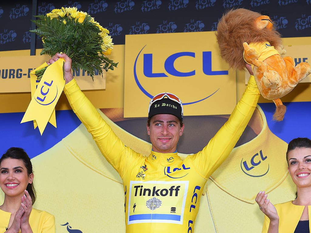 Sagan swaps the rainbow jersey for the yellow jersey at the 2016 Tour de France