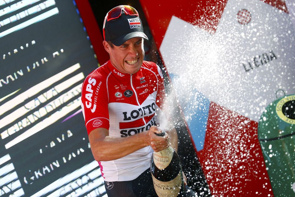 Jelle Wallays celebrates his big win
