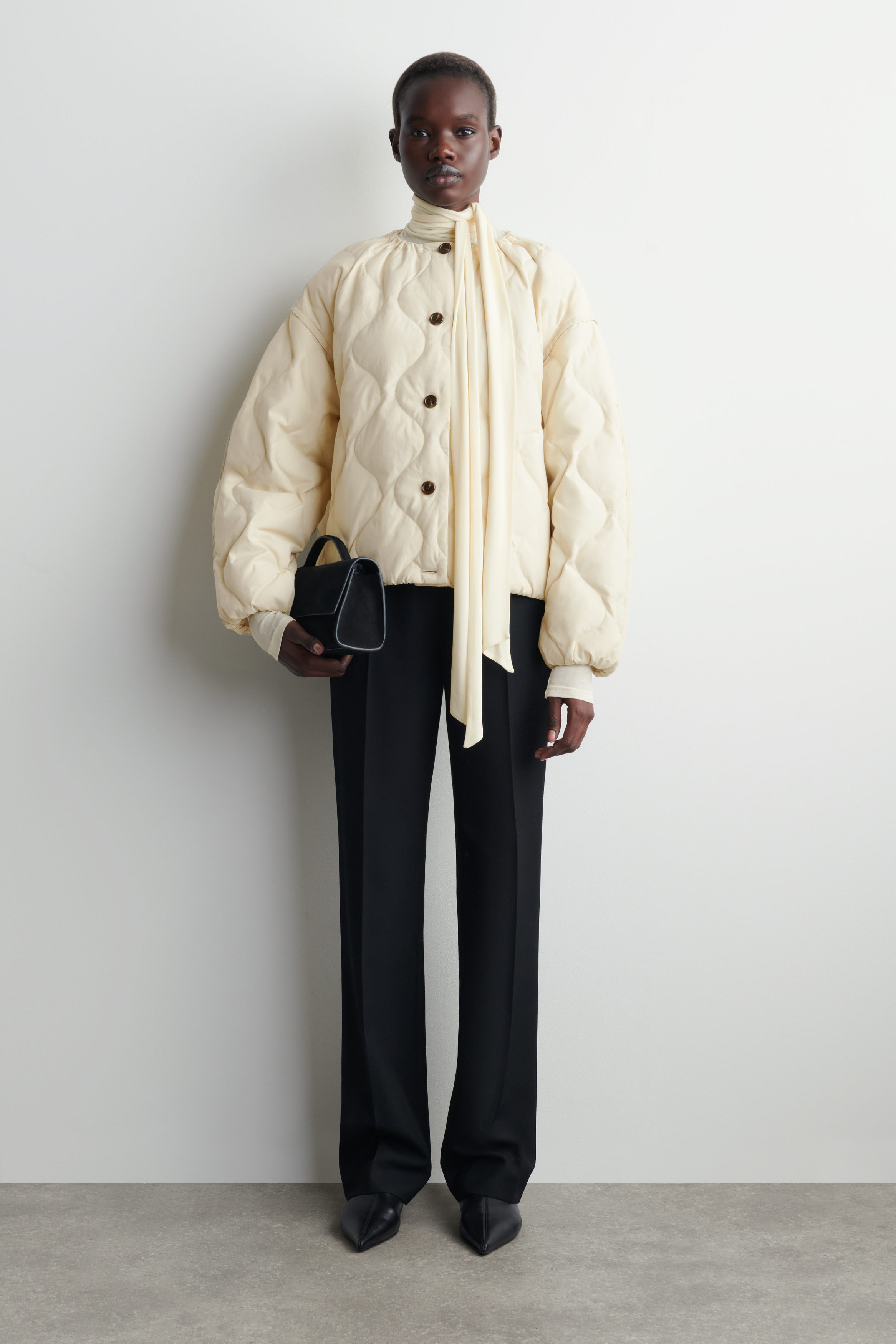 Gathered Quilted Down Jacket