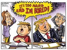 Political Cartoon U.S. Trump Coronavirus quarantine childish bored