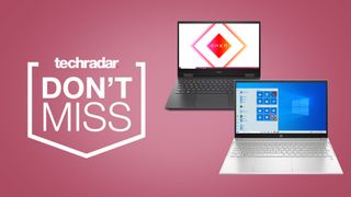 HP 4th July sales header with two HP laptops next to TechRadar big savings badge