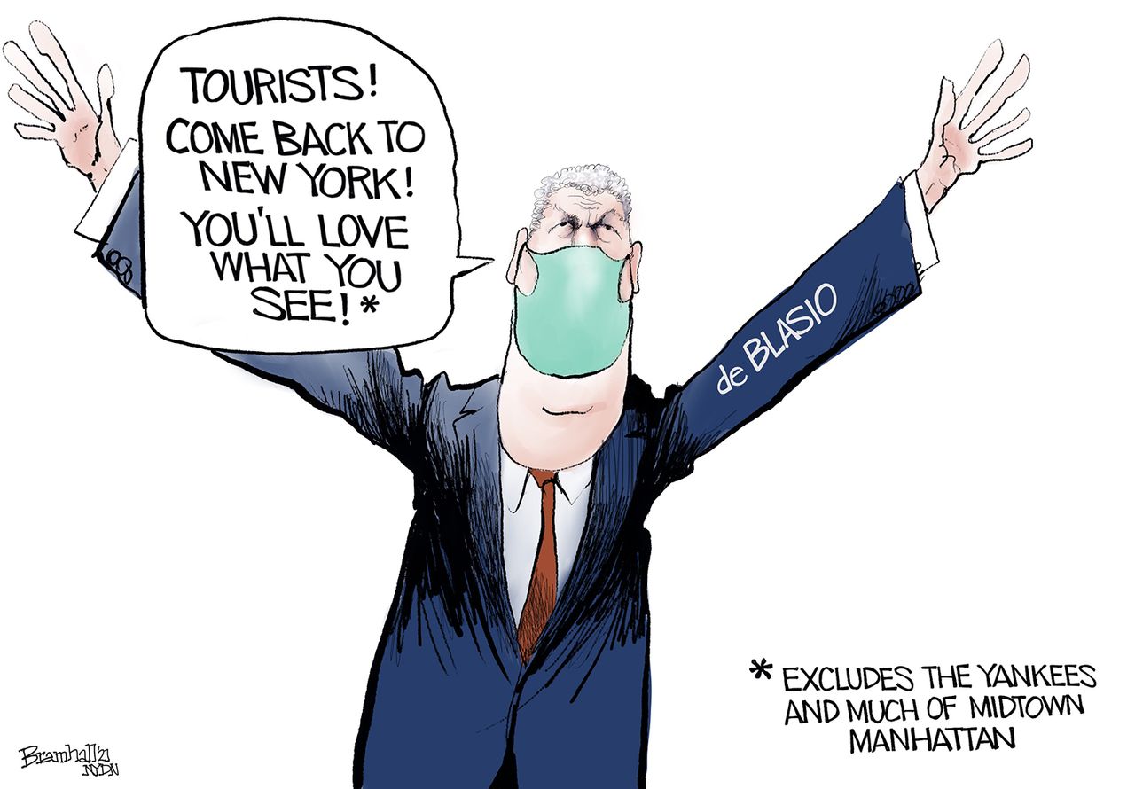 Editorial Cartoon U.S. de blasio nyc tourism yankees