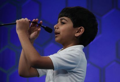 Six-year-old Akash Vukoti competes in the 2016 Scripps National Spelling Bee.