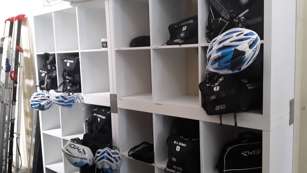 Each rider has a cubby hole for his kit bag