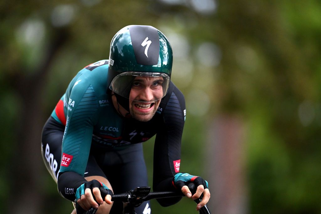 ADELAIDE AUSTRALIA JANUARY 17 Maximilian Schachmann of Germany and Team Bora Hansgrohe sprints during the 23rd Santos Tour Down Under 2023 Prologue a 55km individual time trial stage from River Torrens Karrawirra Parri Adelaide CBD to River Torrens Karrawirra Parri Adelaide CBD TourDownUnder WorldTour on January 17 2023 in Adelaide Australia Photo by Tim de WaeleGetty Images