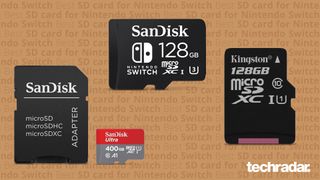 Nintendo Switch SD-kort på en beige baggrund