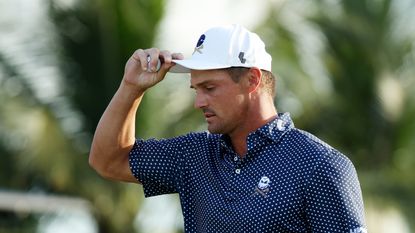 Crusher GC captain Bryson DeChambeau tips his cap up at the LIV Golf Team Championships in Miami