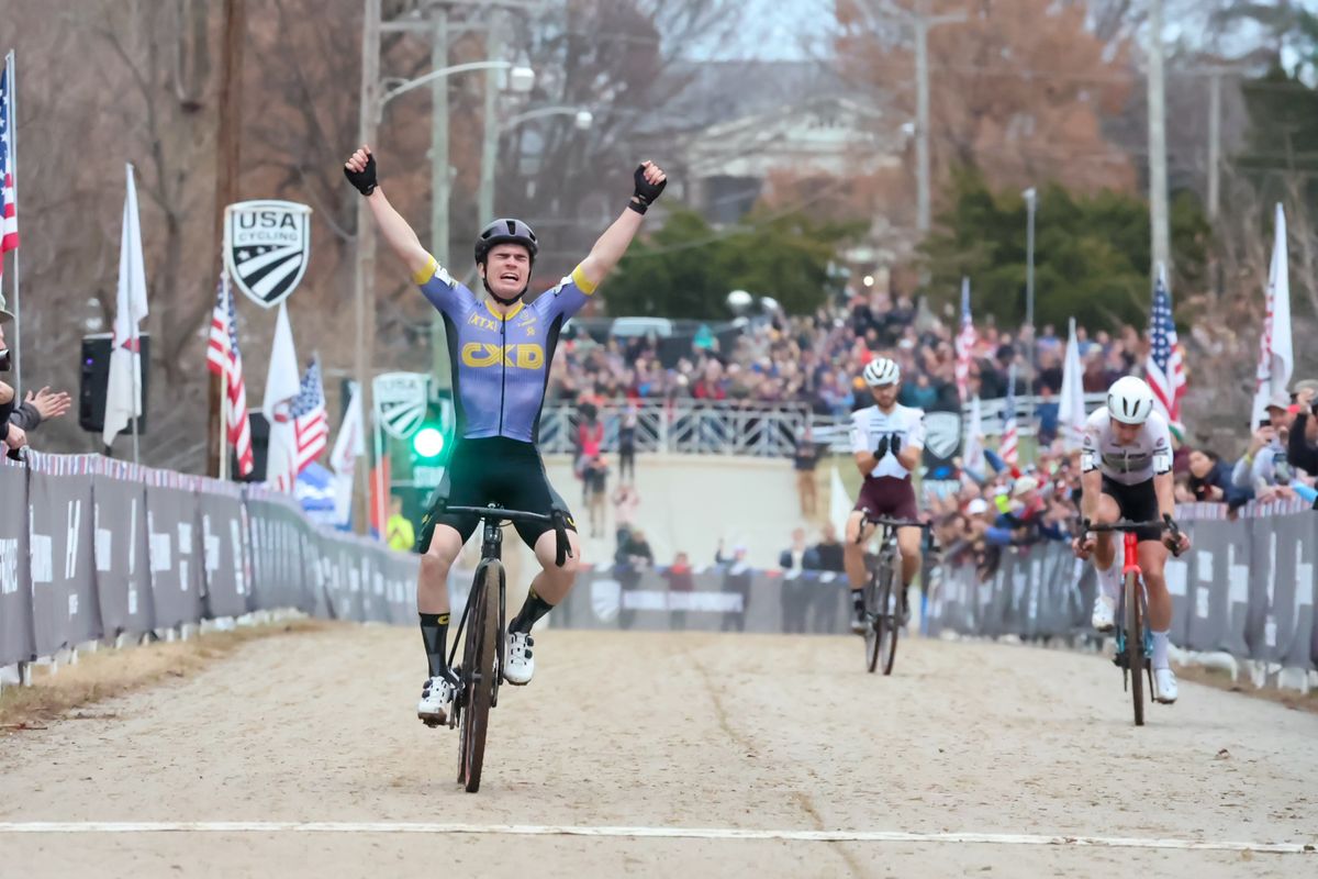 Andrew Strohmeyer wins the elite men&#039;s US cyclocross. national title in a three-rider sprint in Louisville