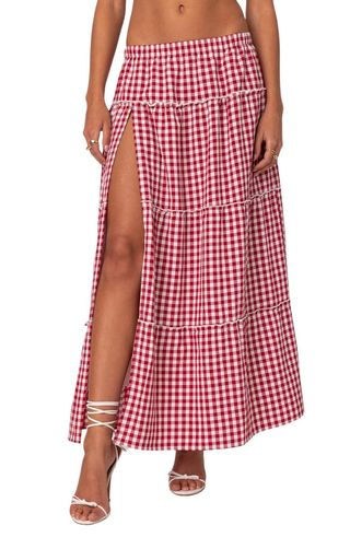 Gingham Tiered Maxi Skirt