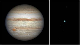 Jupiter; Uranus with its moons.