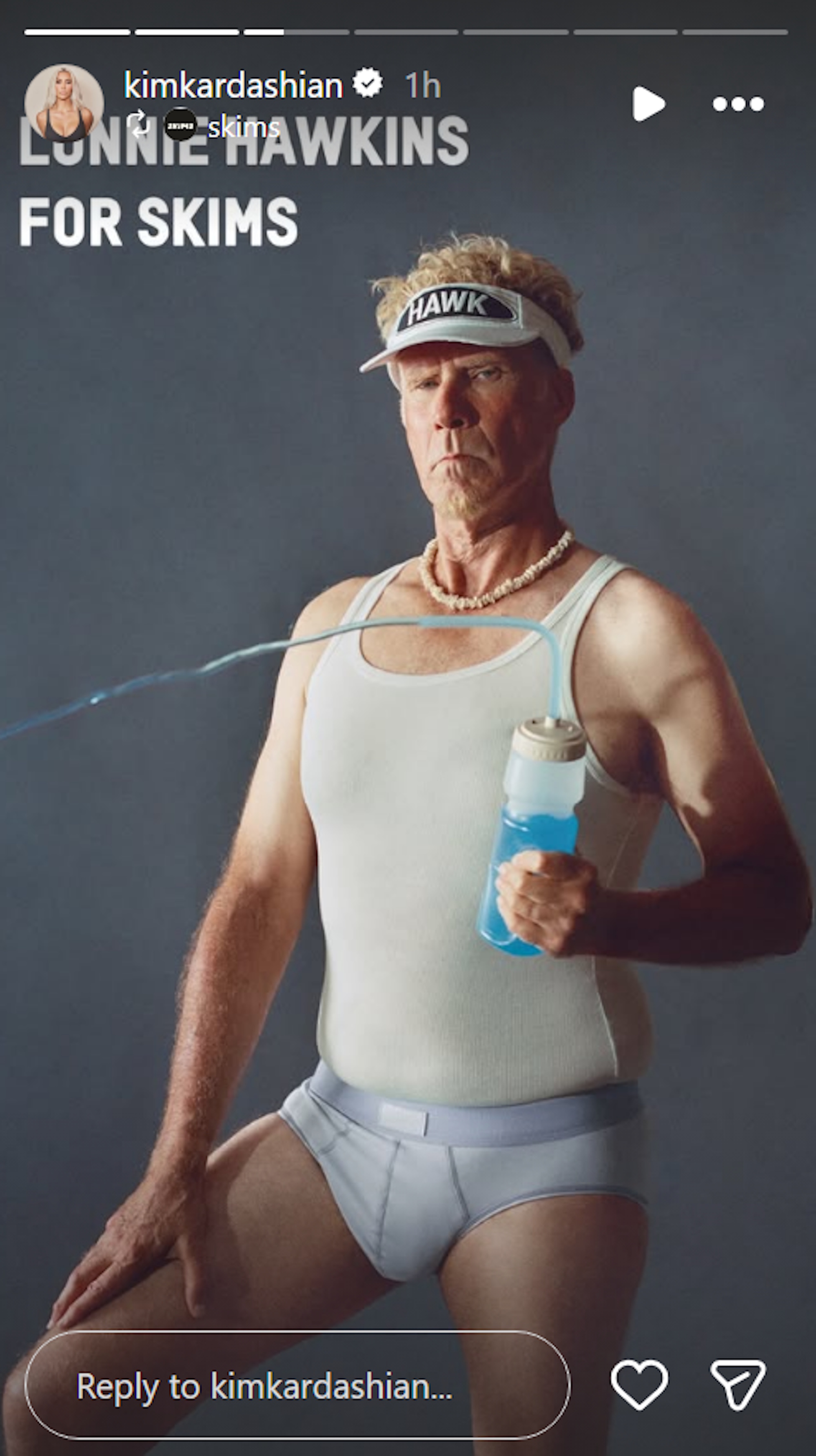 Will Ferrell models SKIMS tighty whities on Kim Kardashian's Instagram.