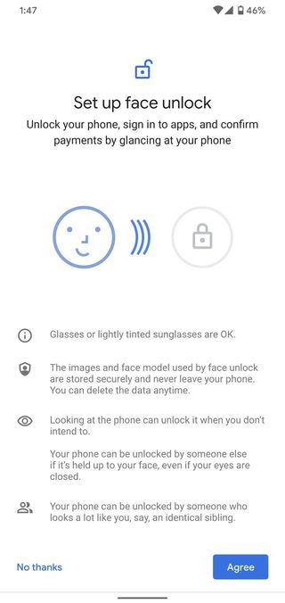 Setting up Pixel 4 face unlock