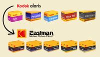 Selection of Kodak Alaris-branded film stock above Eastman Kodak-branded stock