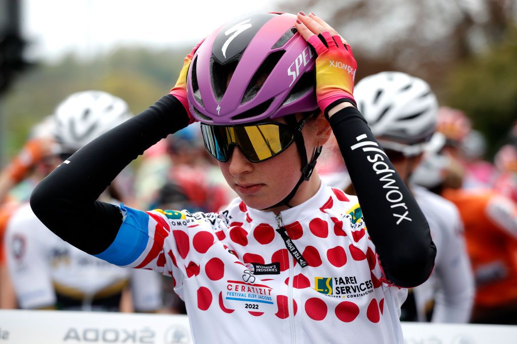 GARNICH LUXEMBOURG MAY 01 Anna Shackley of United Kingdom and Team SD Worx Polka Dot Mountain Jersey prior to the 14th Ceratizit Festival Elsy Jacobs 2022 Stage 2 a 1093km stage from Garnich to Garnich felsy on May 01 2022 in Garnich Luxembourg Photo by Bas CzerwinskiGetty Images