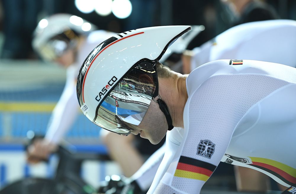 Germany's Robert Fostemann gets ready to take part in the men's Team Sprint qualifying round at The UCI World Cycling Championships in Apeldoorn