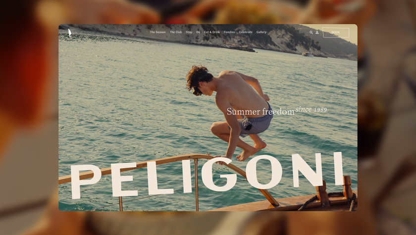 Peligoni brand identity - logo and someone jumping in the sea