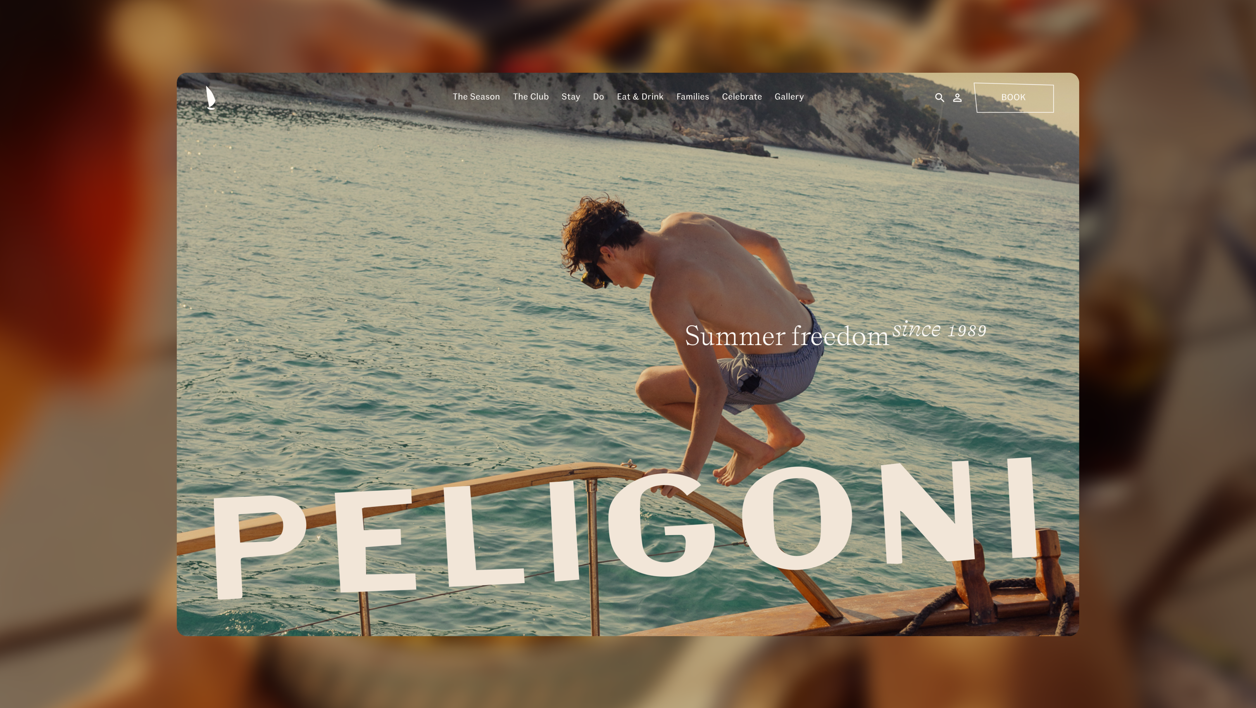 Peligoni brand identity - logo and someone jumping in the sea