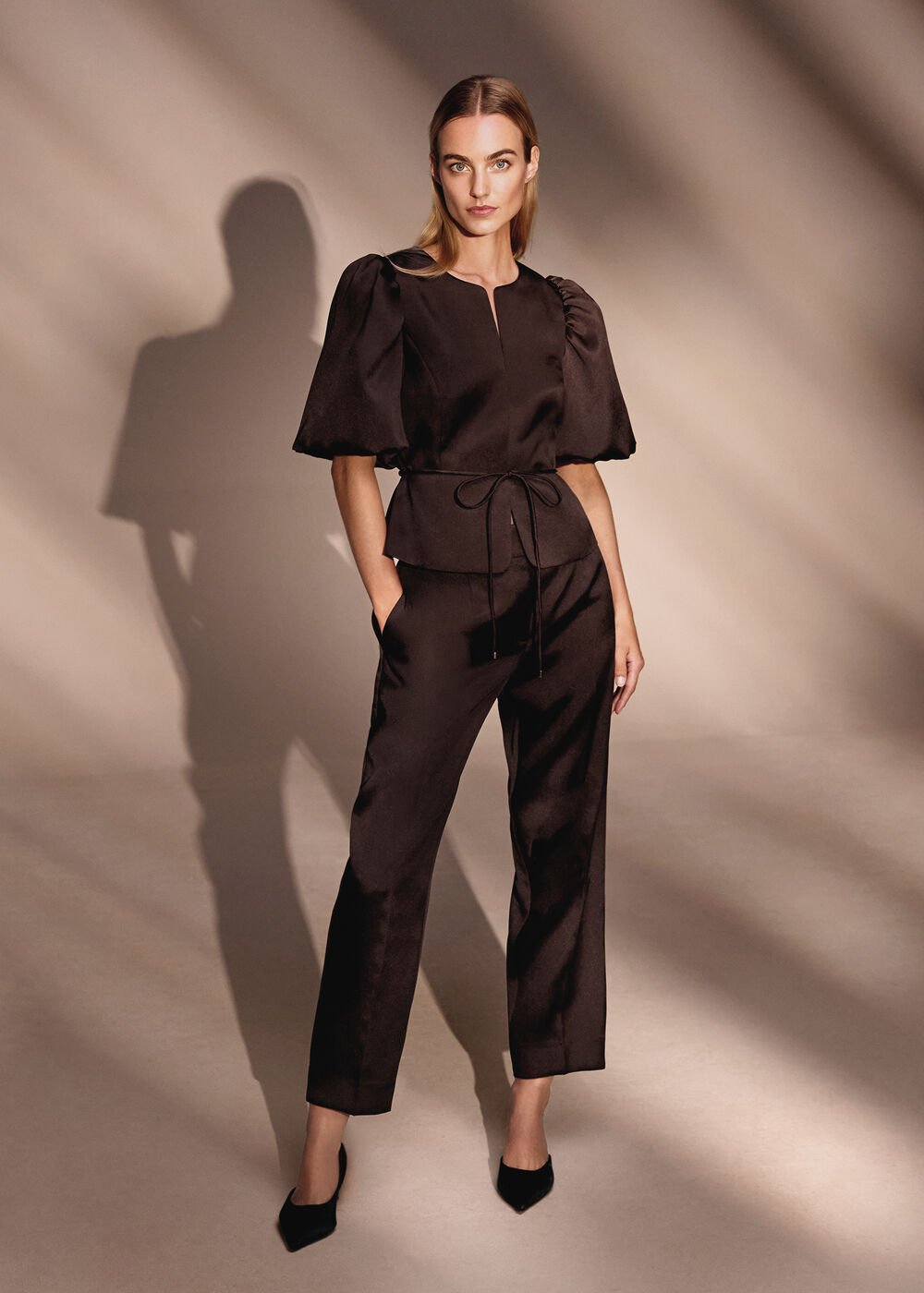 Ivy Brown Satin Cigarette Trousers