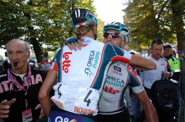 Gilbert gets a hug from Olivier Kaisen