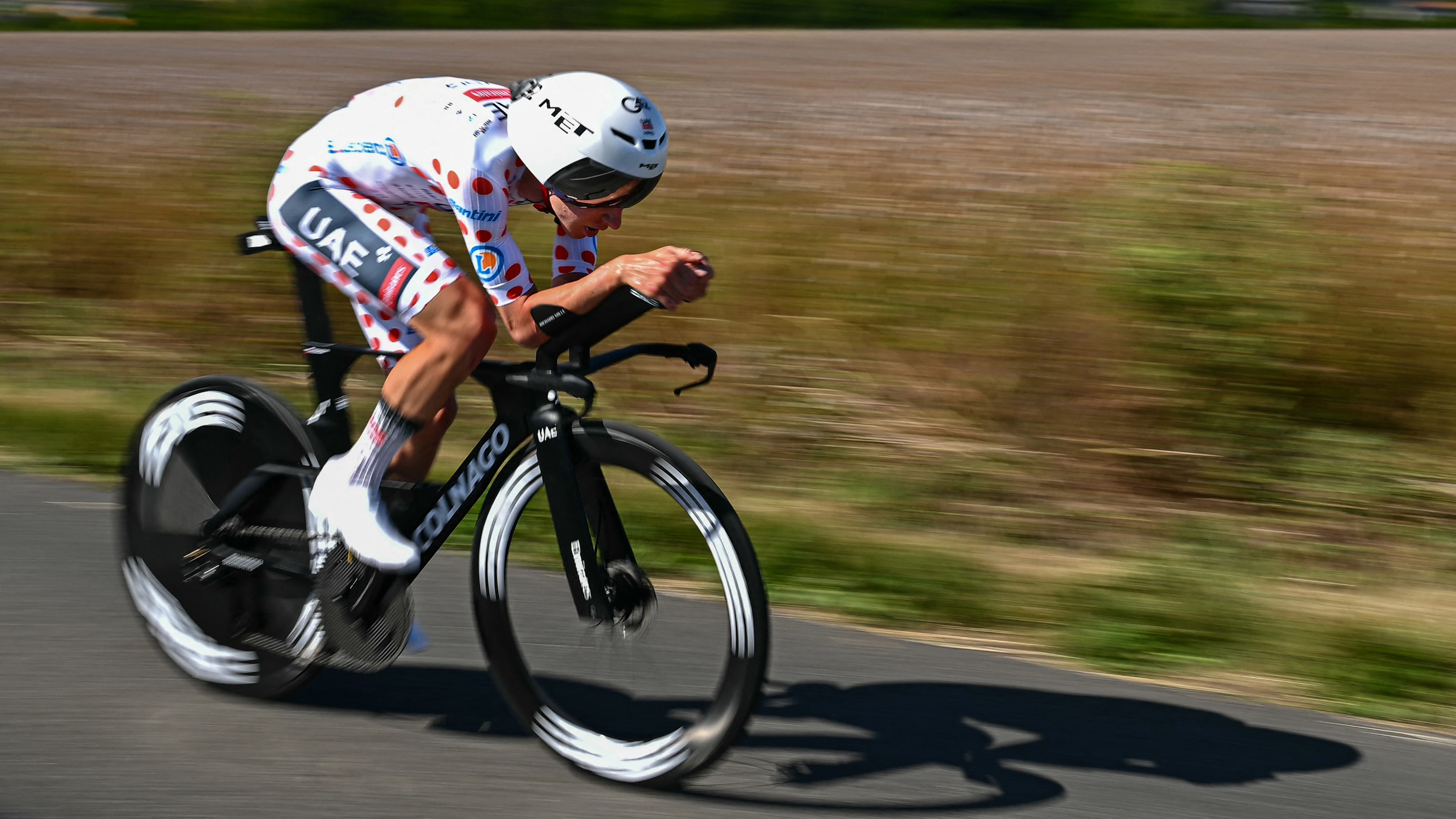 Tadej Pogacar on the Tour de France time-trial course.
