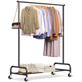 Sleeping Lamb Heavy Duty Clothing Racks for Hanging Clothes with shirts, dresses, bags, boots and shoebox