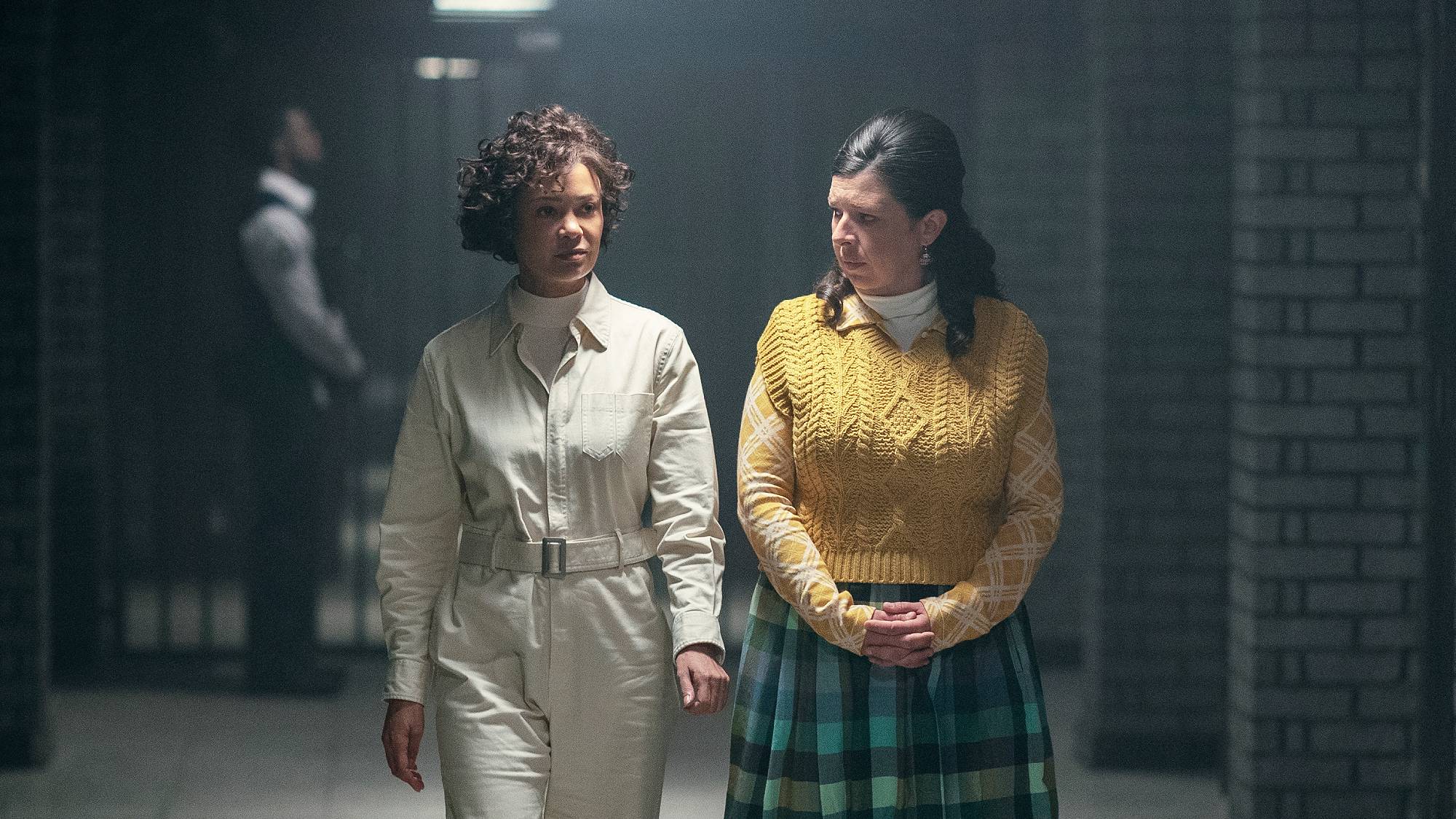 Thandiwe Newton as Dr. Fairburn and Heather Matarazzo as Judi Spannegel in "Wednesday" season 2 on Netflix