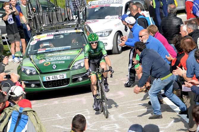 Pierre Rolland (Team Europcar) fights his way up the climb