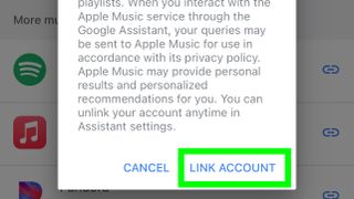 a green box indicates Tap "link account" to continue