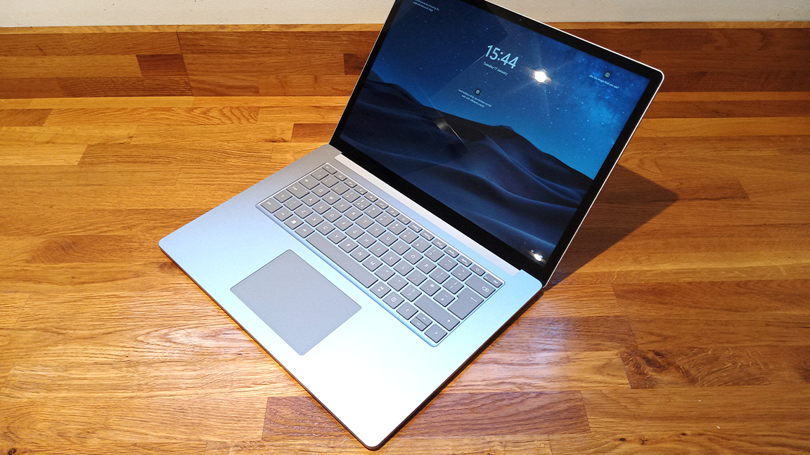 Microsoft Surface Laptop 5 review;  a silver laptop with its lid open