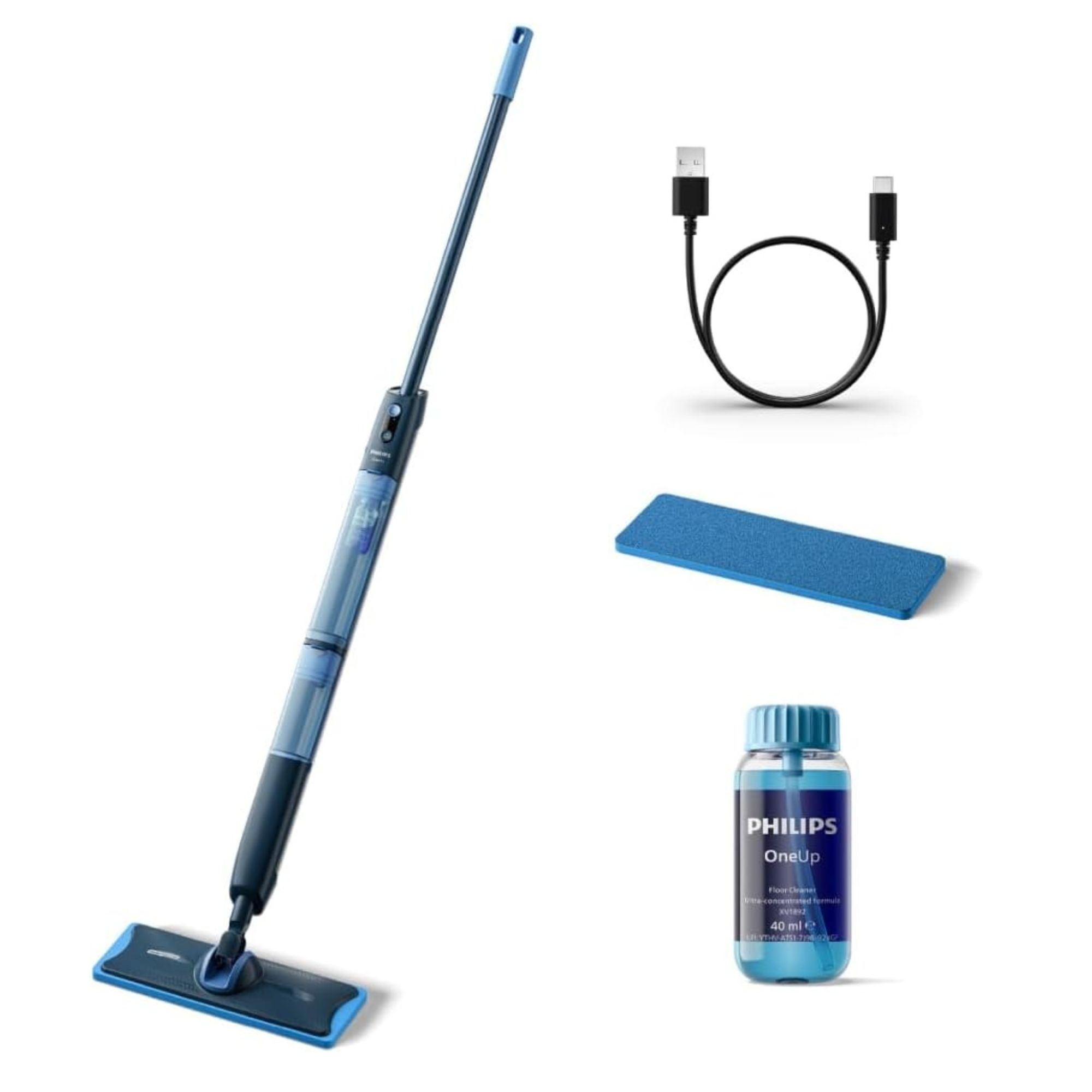 Philips OneUp 5000 Series Electric Mop and accessories on a white background