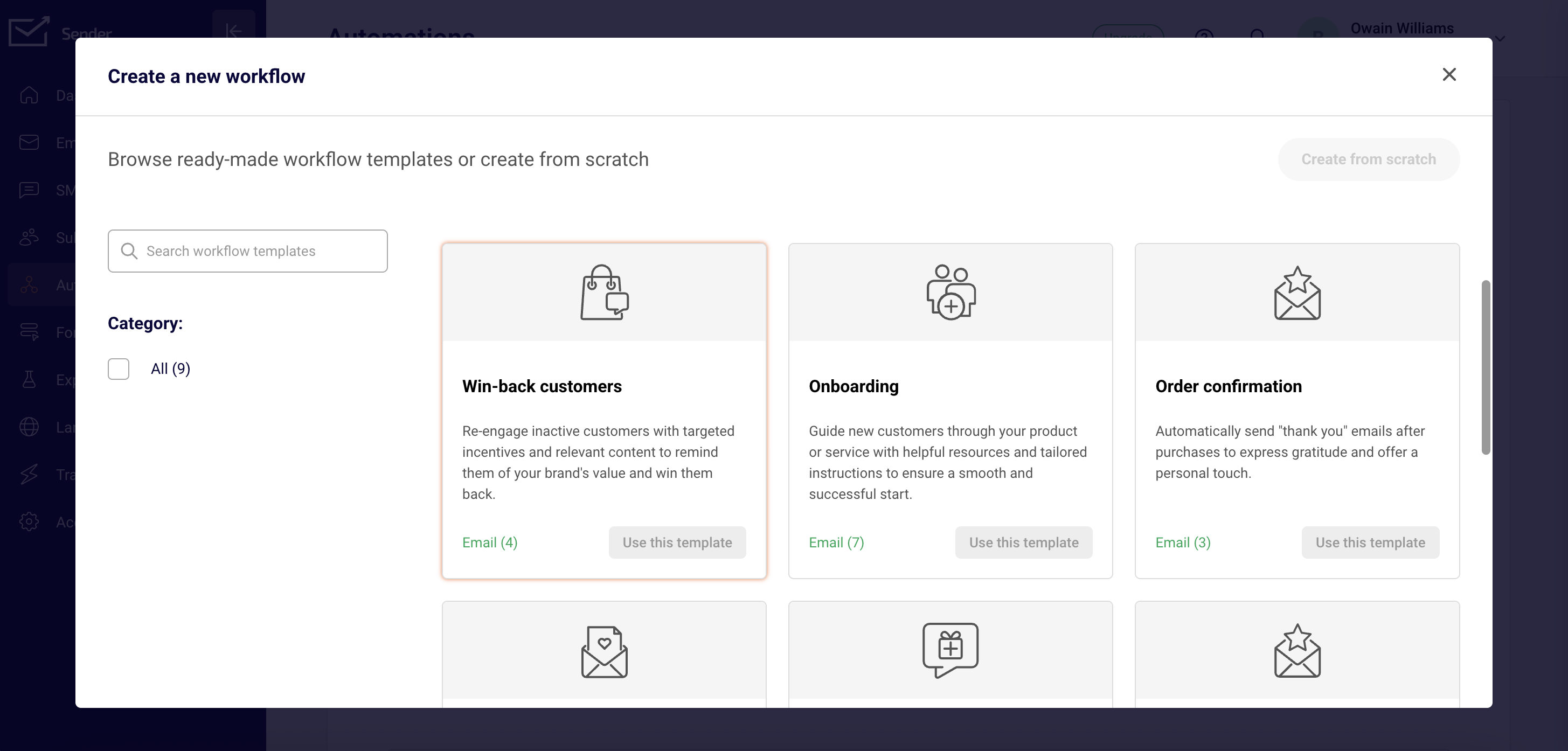 screenshot of Sender email marketing platform