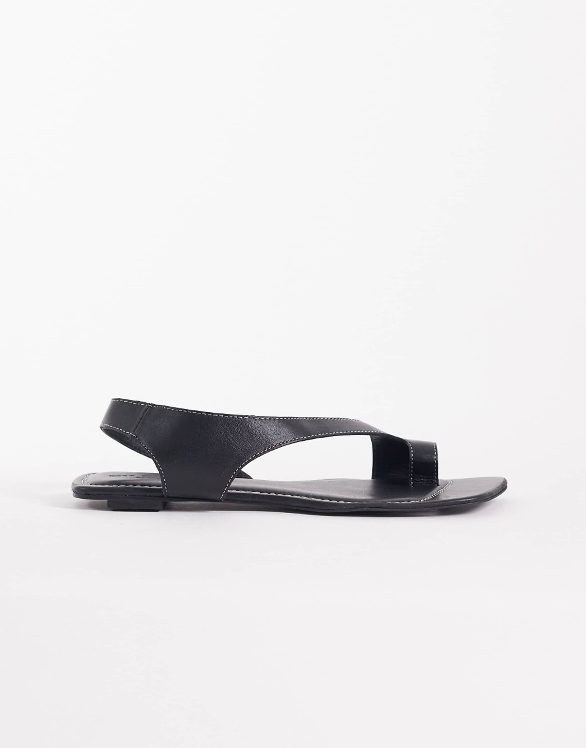 Asos Design Francesca Premium Minimal Clean Toe Loop Flat Sandal in Black Leather