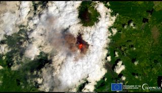 The Fuego volcano in Guatemala seen by Europe's Earth observing satellite Sentinel 2 in March 2022.