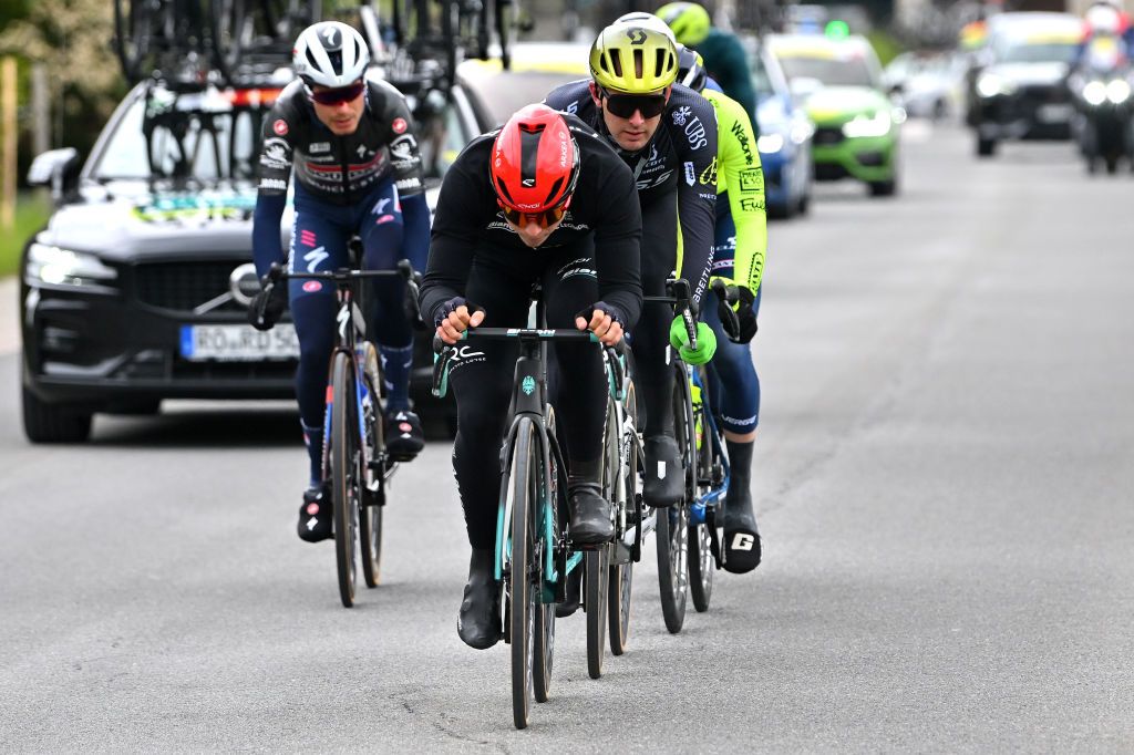 FRIBOURG SWITZERLAND APRIL 24 Raul Garcia Pierna of Spain and Team Arkea BB Hotels leads the breakaway during the 77th Tour De Romandie 2024 Stage 1 a 1657km stage from Chateau dOex to Fribourg UCIWT on April 24 2024 in Fribourg Switzerland Photo by Luc ClaessenGetty Images