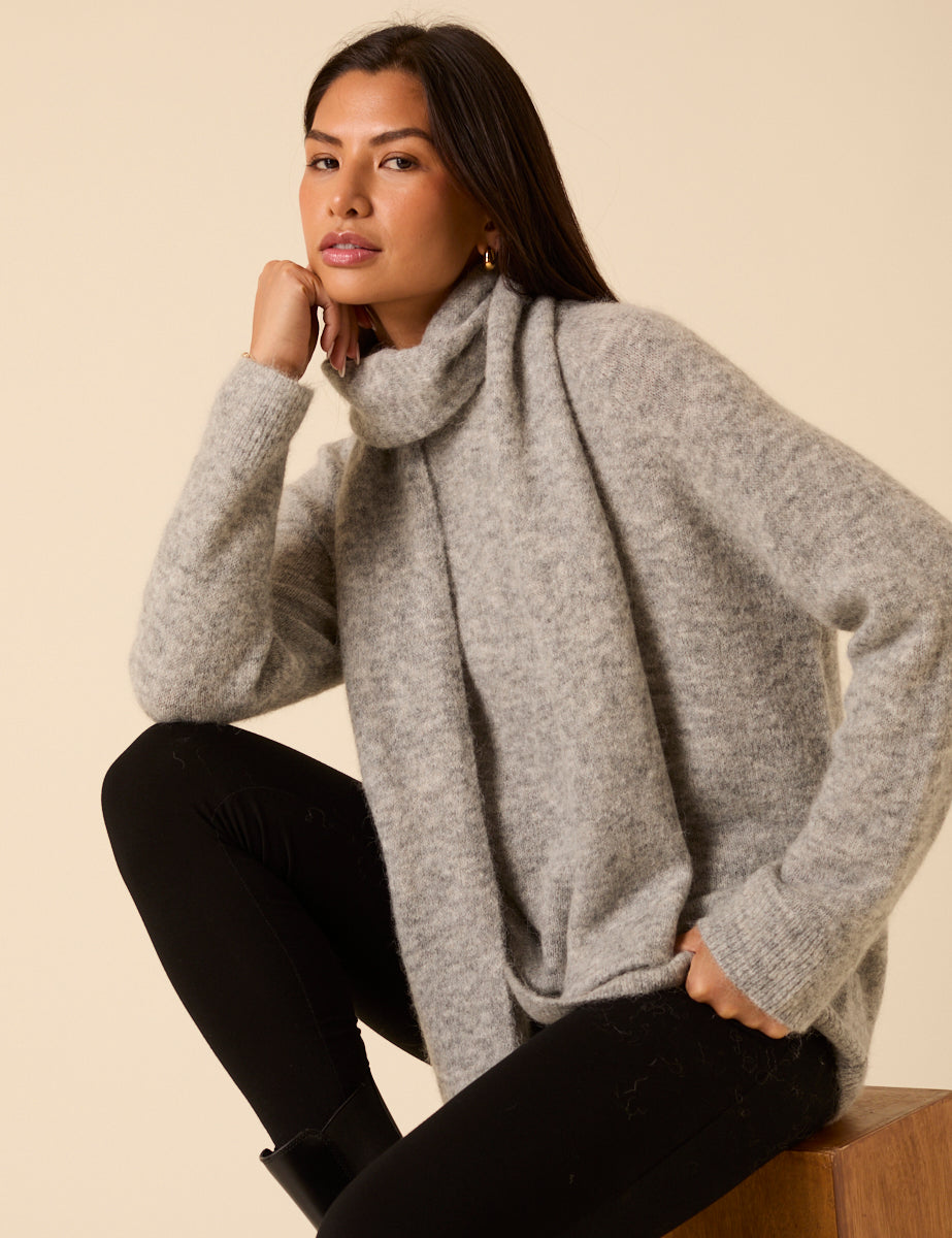 Grey Oversized Scarf Jumper