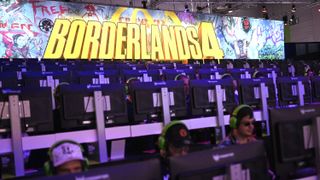 Gamers play the Borderlands 4 video game during the Gamescom video games trade fair at the Trade Fair Center in Cologne, western Germany, on August 21, 2025.