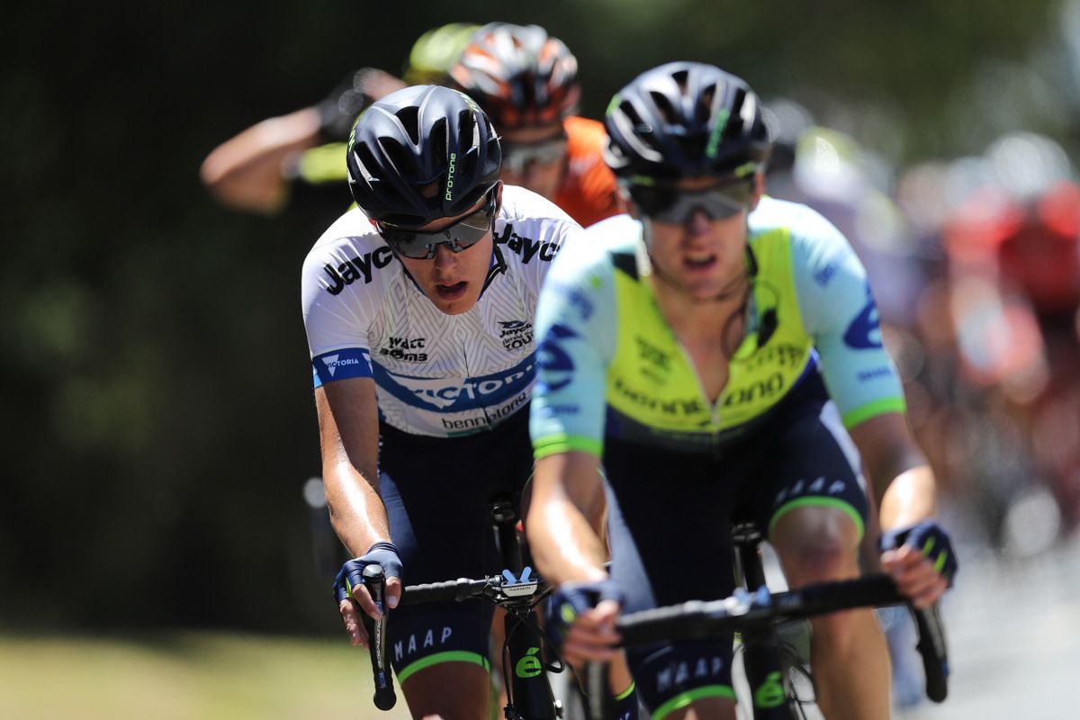 Sam Crome with Bennelong SwissWellness teammate Dylan Sunderland on his wheel