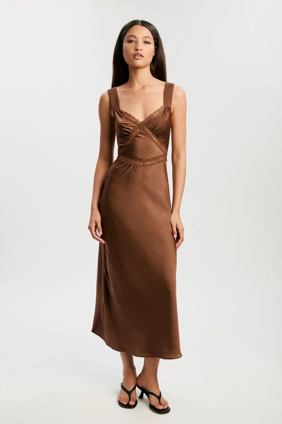 Bardot , Emory Lace Slip Dress in Chocolate
