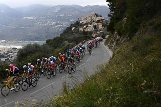 The pack rides the 110km 8th and last stage of the 77th ParisNice cycling race stage between Nice and Nice near La RoquettesurVar on March 17 2019 Photo by AnneChristine POUJOULAT AFP Photo credit should read ANNECHRISTINE POUJOULATAFP via Getty Images
