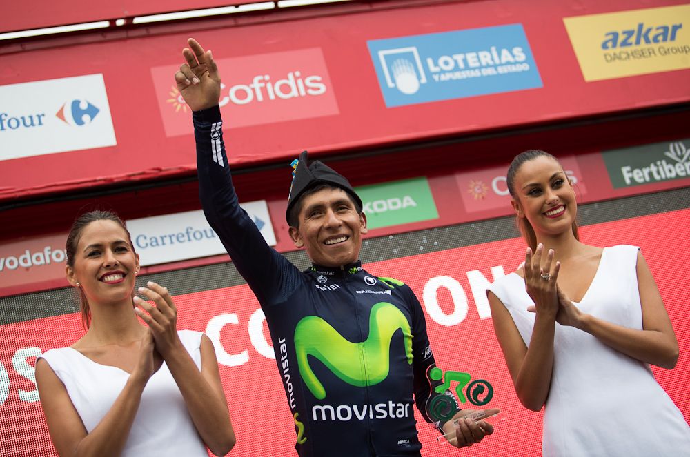 Nairo Quintana on the stage 10 podium at the Vuelta