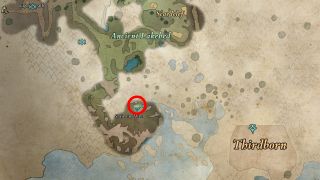 Avowed Totem of Revelations locations - A map showing hte location of the Ruby Eye atop the Shrine to Wael in the Ancient Lakebed.