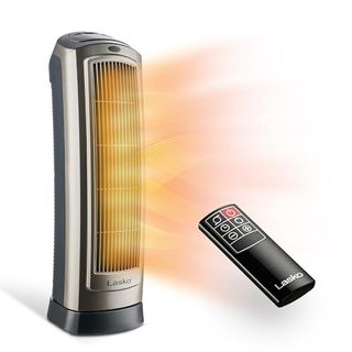 Lasko Oscillating Digital Ceramic Tower Heater in gray with black remote control