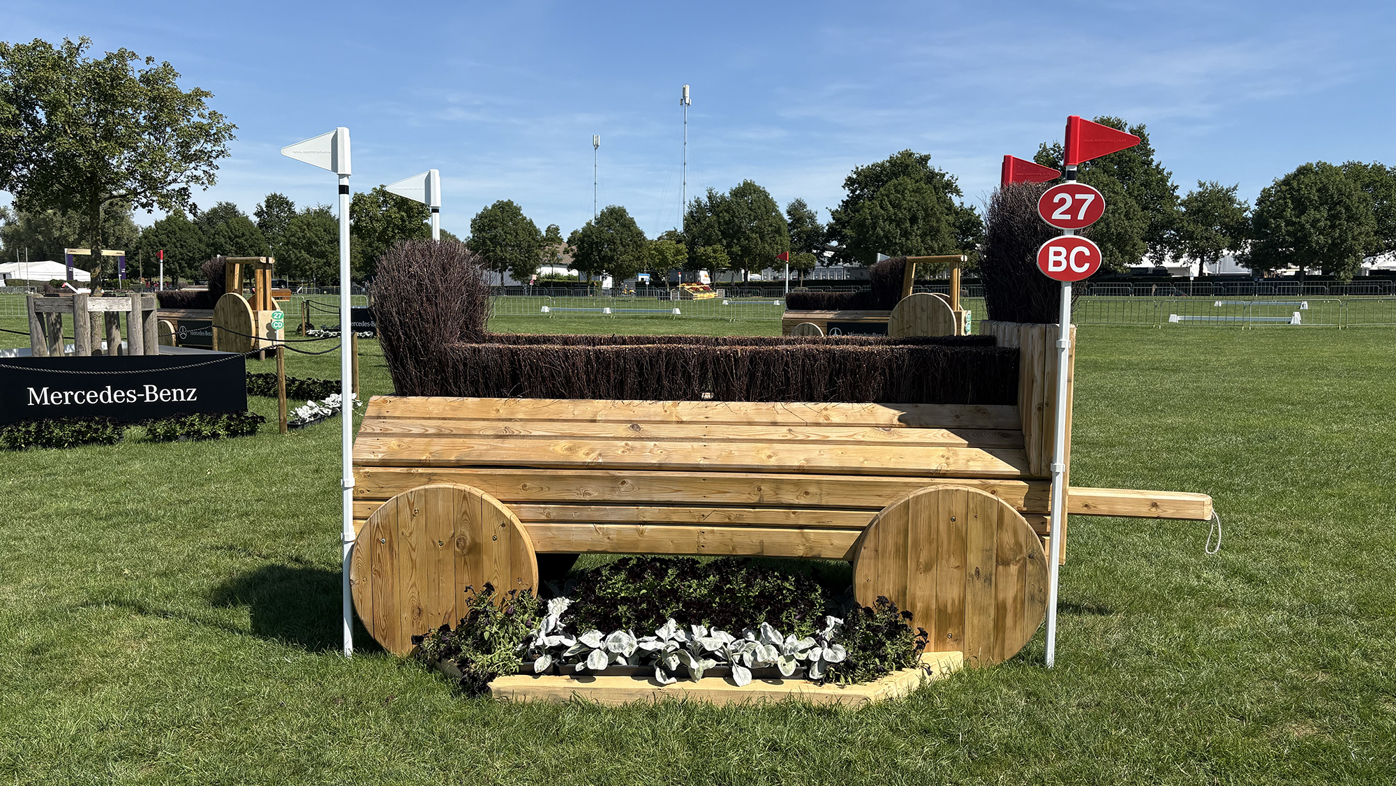 An oxer with a brush top on the eventing World Championships cross-country course