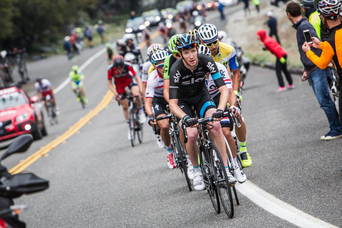 Ian Boswell (Team Sky) sets the pace on the front of the field