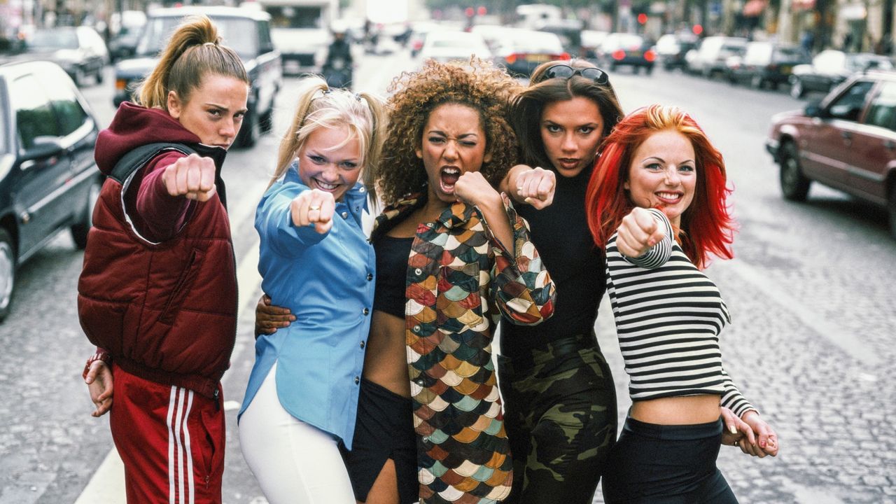 English pop group The Spice Girls, Paris, September 1996. Left to right: Melanie Chisholm, Emma Bunton, Melanie Brown, Victoria Beckham and Geri Halliwell aka Sporty, Baby, Scary, Posh and Ginger Spice