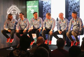 Former Manchester United players David Beckham, Gary Neville, Phil Neville, Paul Scholes, Nicky Butt and Ryan Giggs at the launch of the Adidas "Class of 92" trainers in November 2017.