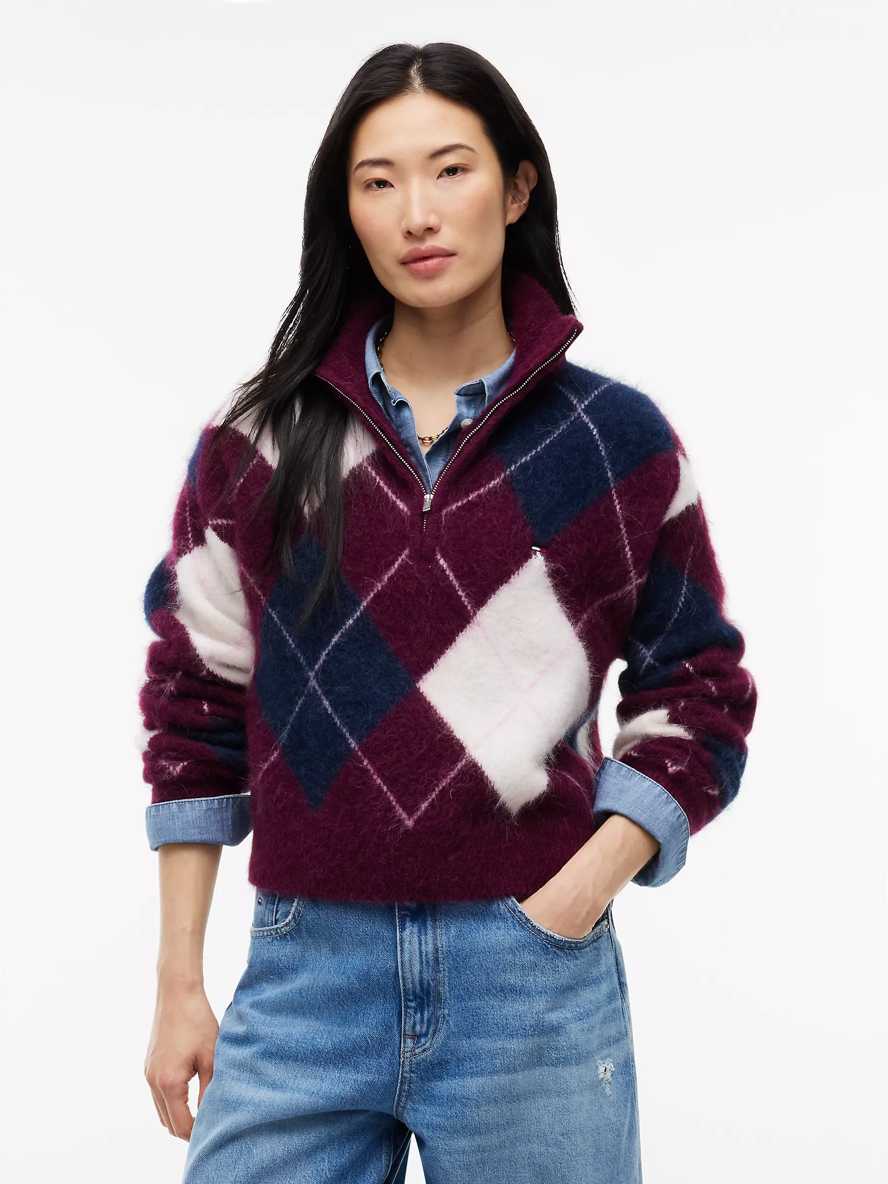 Tommy Hilfiger, Tommy Jeans Argyle Quarter-Zip Sweater